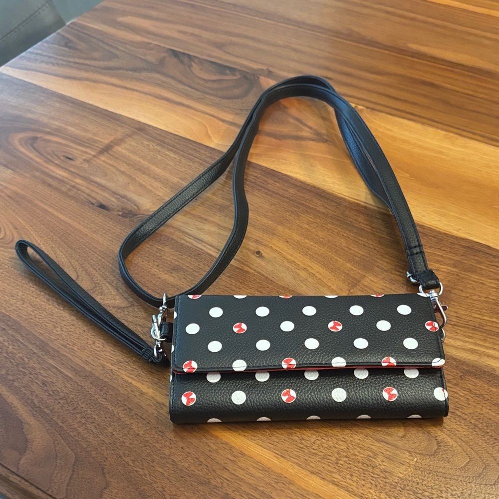 Disney Minnie Mouse Disneyland Polka Dot Clutch Wristlet Crossbody Purse